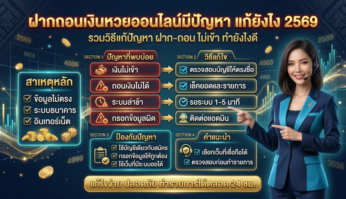 ฝากถอนเงินหวยออนไลน์มีปัญหา แก้ยังไง 2569