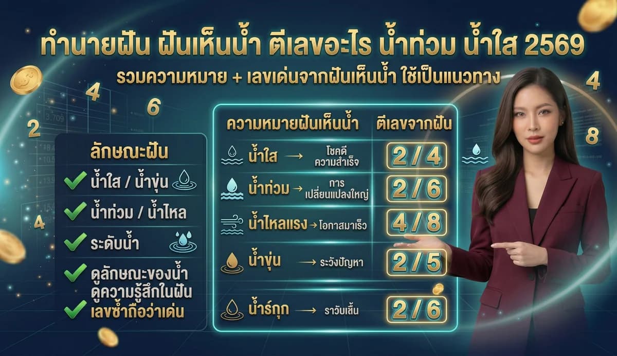 ทำนายฝัน ฝันเห็นน้ำ ตีเลขอะไร น้ำท่วม น้ำใส 2569