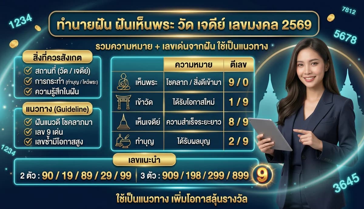 ทำนายฝัน ฝันเห็นพระ วัด เจดีย์ เลขมงคล 2569